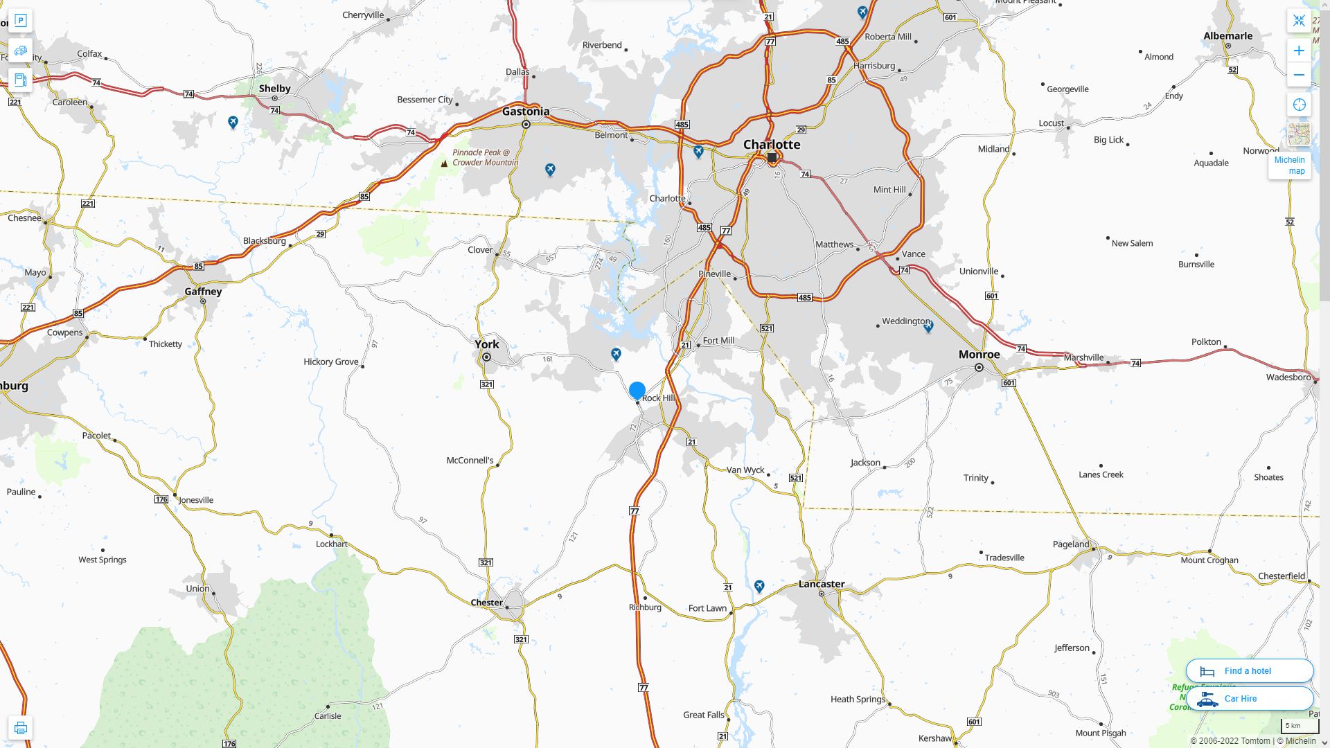 Rock Hill South Carolina Highway and Road Map